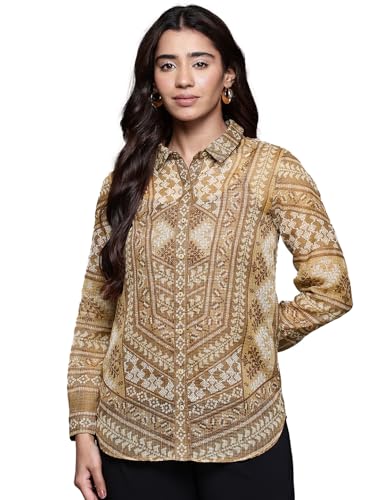 Aarke Ritu Kumar Khaki Swarnam Full Sleeve Shirt with Camisole