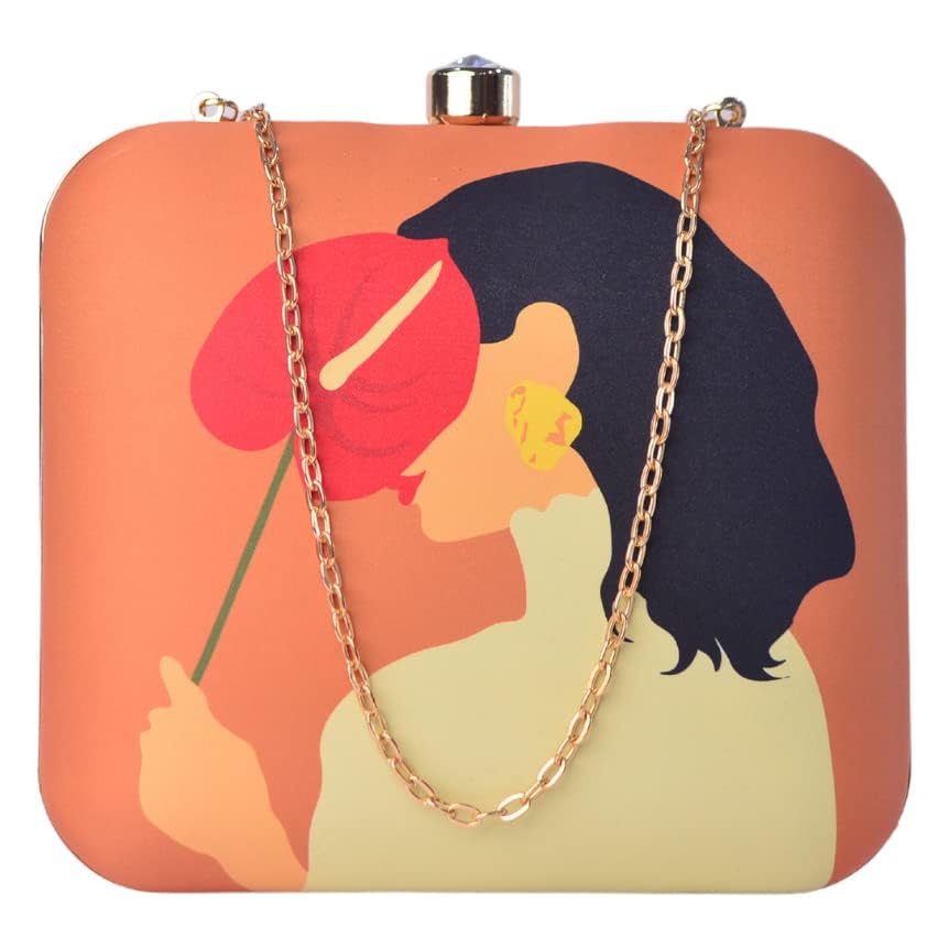 Vibrant Orange Colour Shy Woman Portrait Clutch