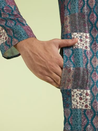 DIWAS BY MANYAVAR Men's Art Silk Printed Festive Kurta Set (2pc) (Green, XL)