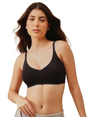 Clovia Women's Padded Non-Wired Full Coverage Seamless Bonded Full Coverage Multiway T-Shirt Bra (BR5061R13_Black_M)