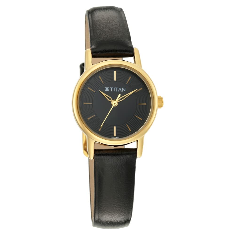 Titan Quartz Analog Black Dial Black Leather Strap Watch for Women - NT2593YL03