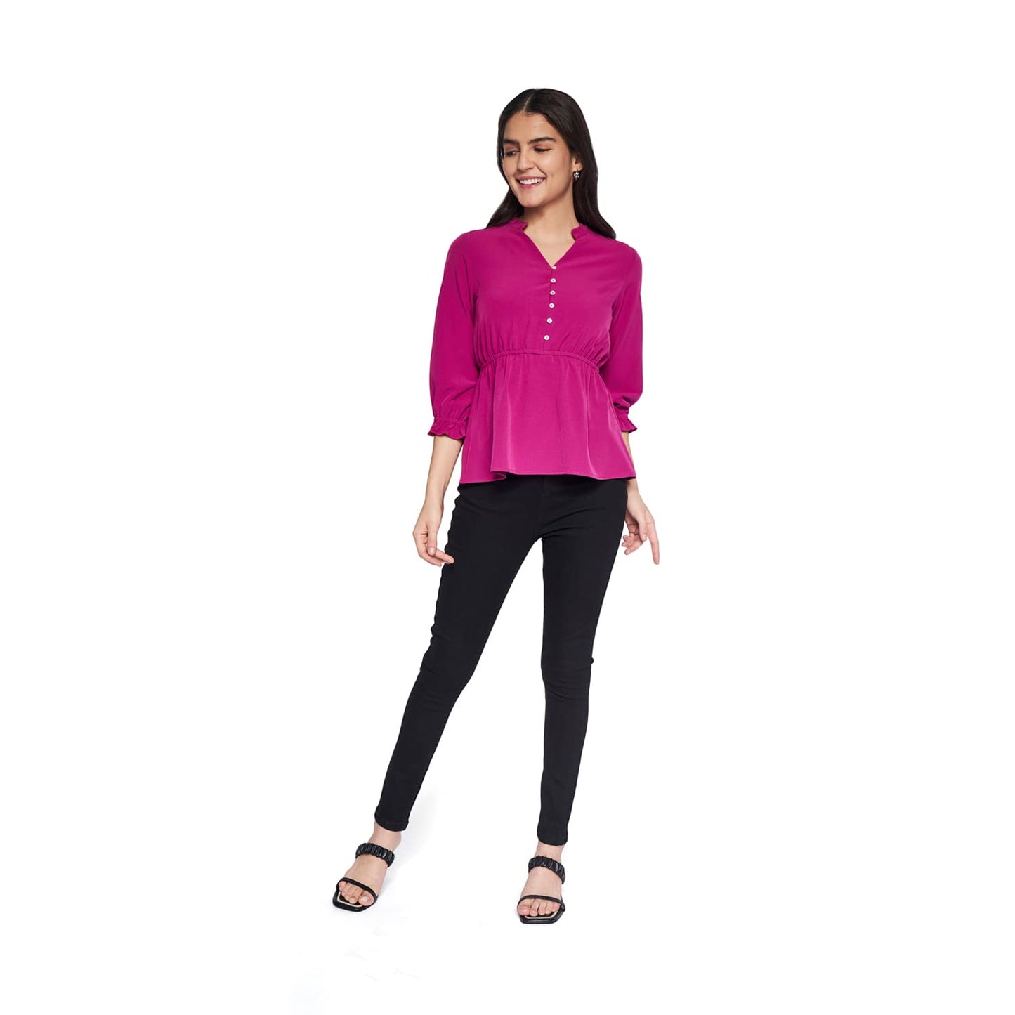 AND Women's Regular Fit Shirt (EE22AB003TPL_Magenta M)