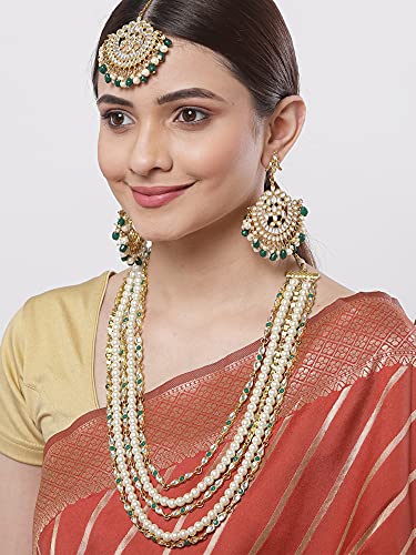 Karatcart Pearl Kundan Multilayered Rani Haar Set - Womens