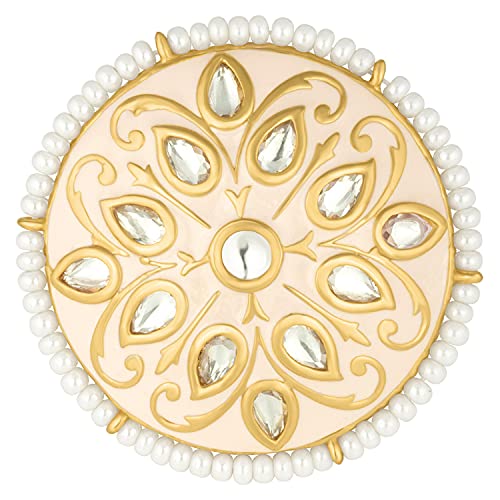 Peora Traditional Gold Plated Meena Work Kundan Pearl Adjustable Ring for Women Girls (Cream)