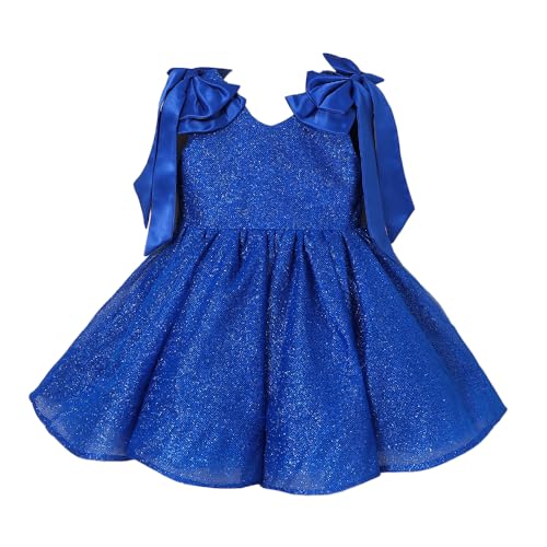 Hopscotch Girls Navy Sleeveless Oversized Bow Sparkle Party Dress for Age (5-6 Years)