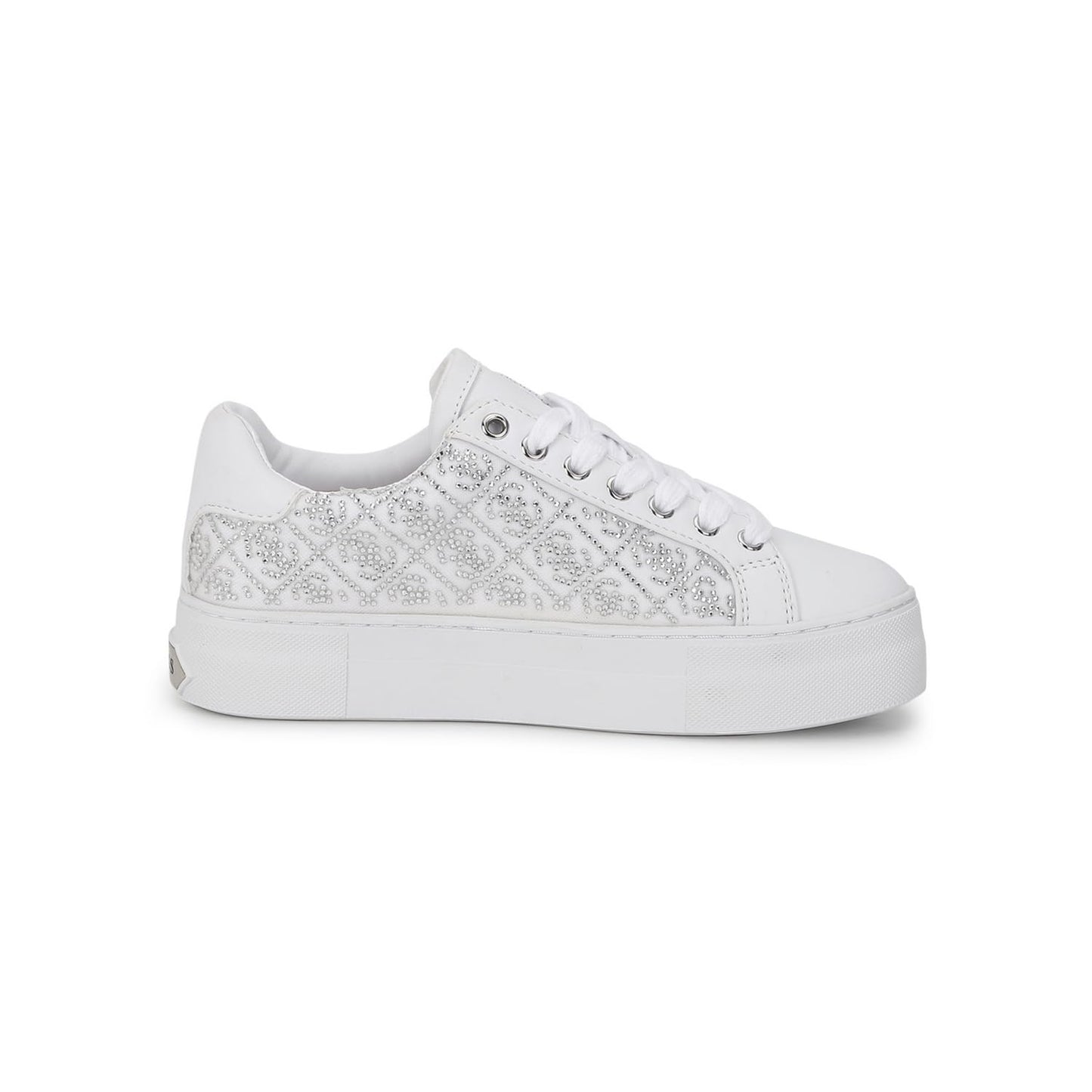 GUESS Women White Embellished Lace-Up Sneakers