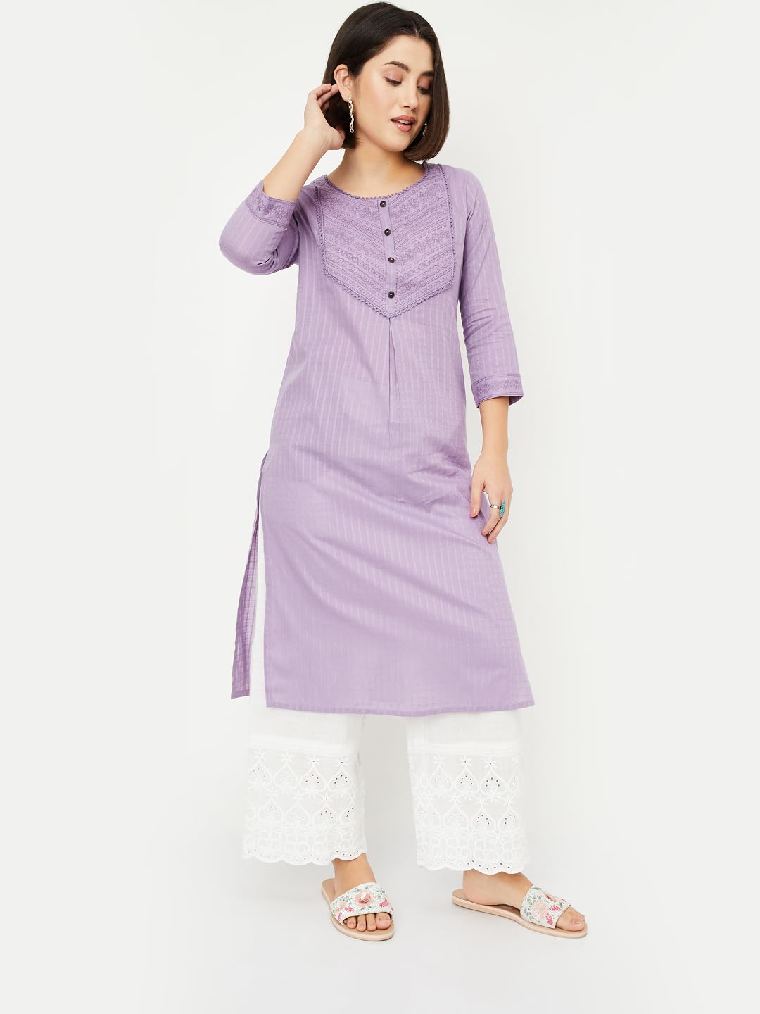 Max Women's Cotton Blend Regular Kurta (MAEKSP25RU_Lilac