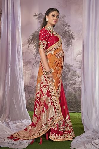 MANOHARI Women Banarasi Silk Woven Saree With Heavy Embroidery Blouse Piece_Mn1873, Mustard