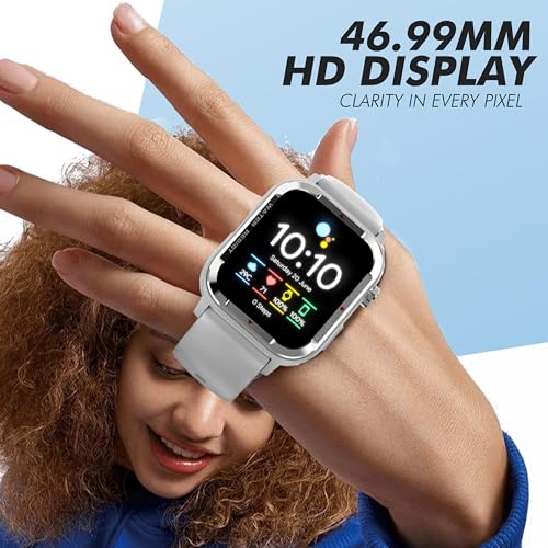 Nervfit Phoenix Smartwatch 1.85" TrueColor+LED Display, Bluetooth Calling, IP67 Waterproof, Fitness & Health Tracker with Heart Rate, SpO2, Stress & Sleep Monitoring (Cloud Grey Silicone)