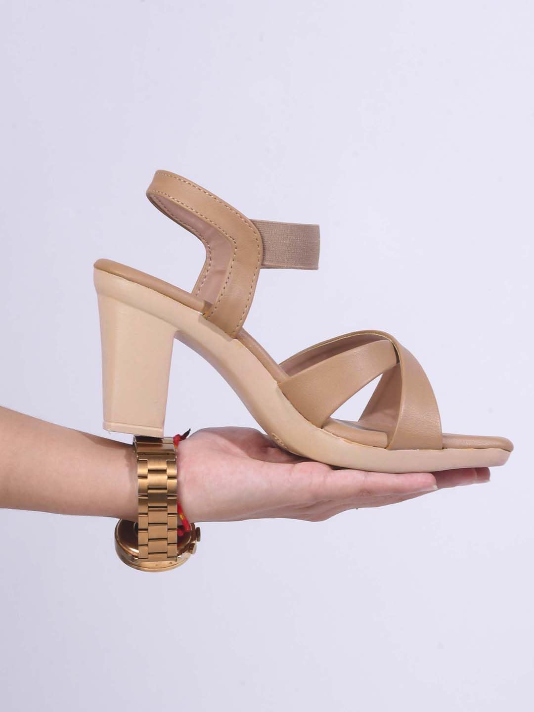 JM LOOKS Stylish Fancy Block Heel Sandal with Ankle Strap for Women & Girls | Casual Women Heel Sandals Peach