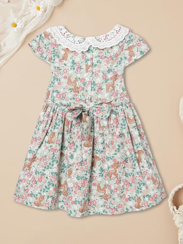 Max Girls Floral Print Dress(Green_2-3 Y)