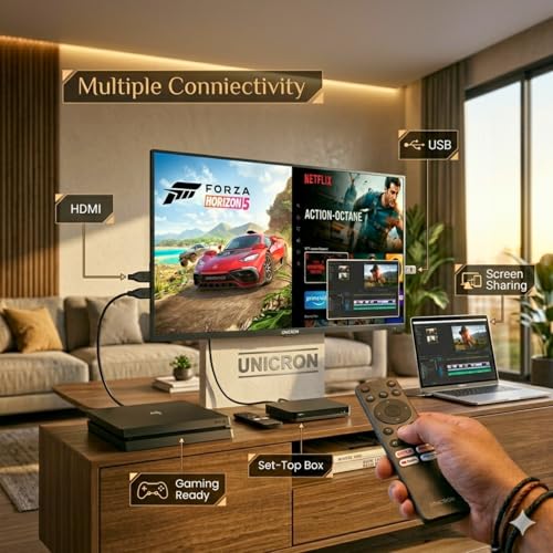 UNICRON 24 Inch Android Smart TV, HD LED Television with 30W Sound Speaker, WiFi Enabled, IPS A+ Display Panel, Gaming, Screen Mirroring & Mobile Connectivity