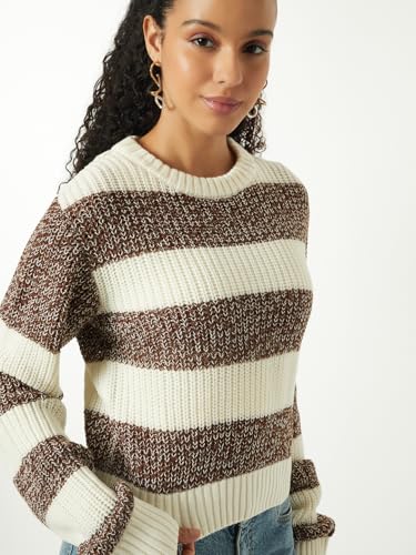 Max Women Boxy Fit Striped Sweater (Green_M)