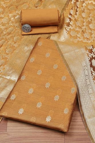 BIBA Women Mustard Cotton Unstitched Suit Set_FREE SIZE