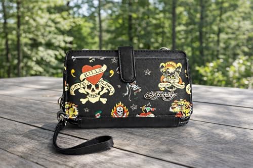 ED HARDY Women's Multicompartment Wallet with Wrist Strap (Love Kills Slowly)
