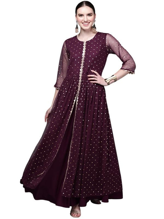 Ahalyaa Women's Polyester A-Line Maxi Playwear Dress (AHDRNTFP-981-FF-SS-25_Wine