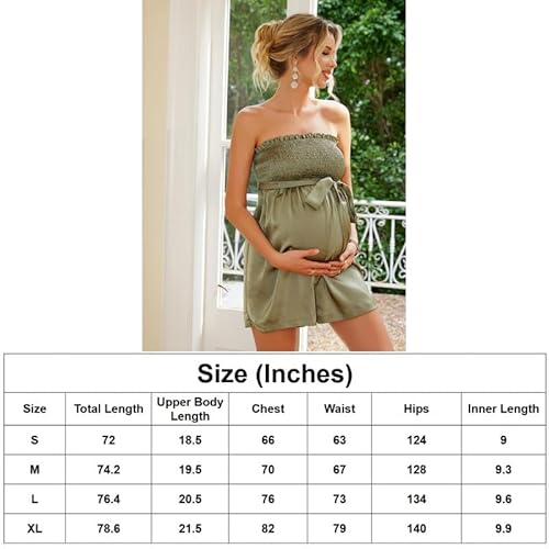 Marivoné® Women Strapless Maternity Shorts Jumpsuit | Solid Color Sleeveless Lightweight Summer Pregnancy Outfit Green
