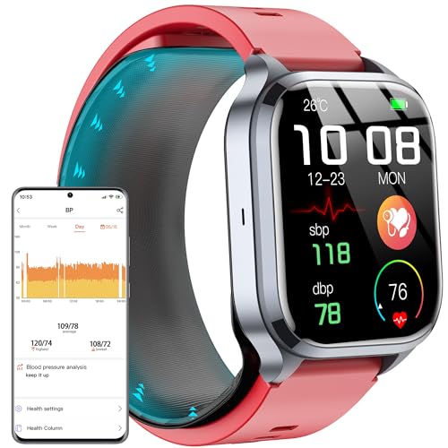 Yowow BIT Blood Pressure Smart Watch, 2.01" Enlager HD Screen,One -Click SOS, Heart Rate/Blood Oxygen/Sleep Monitor, Multiple Movement Activity Tracker,Bluetooth Calls,Family Data Sharing (Red)