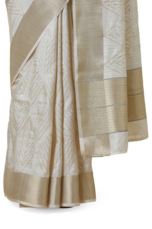 Soch Womens Beige Embroidered Tussar Saree With Sequins