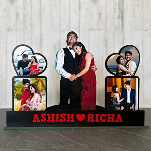 Personalized MDF Black Couple Photo Frame Table Top - Customized Gift with 5 Photos and Names - 12 x 18 Inch, 7mm Thick - Ideal for Anniversary, Wedding, and Valentine’s Day