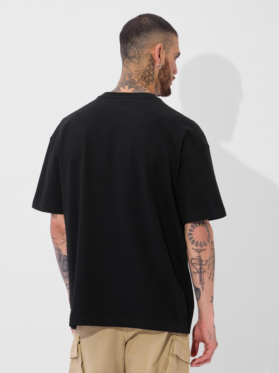 The Souled Store Antariksh Oversized T-Shirt for Men Boys Cotton Casual Half Sleeves Baggy Loose Fit Drop Shoulder Round Neck Black