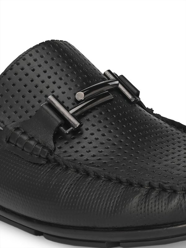 HITZ Genuine Leather Casual Loafers with Slip On Fastening - UK 8 Black