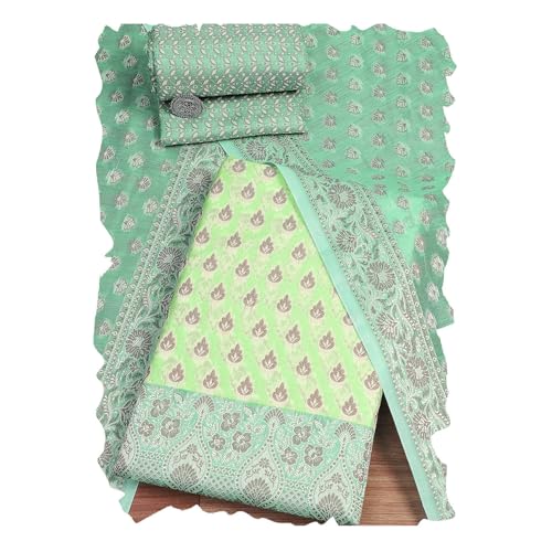 BIBA Women Green Cotton Unstitched Suit Set_FREE SIZE
