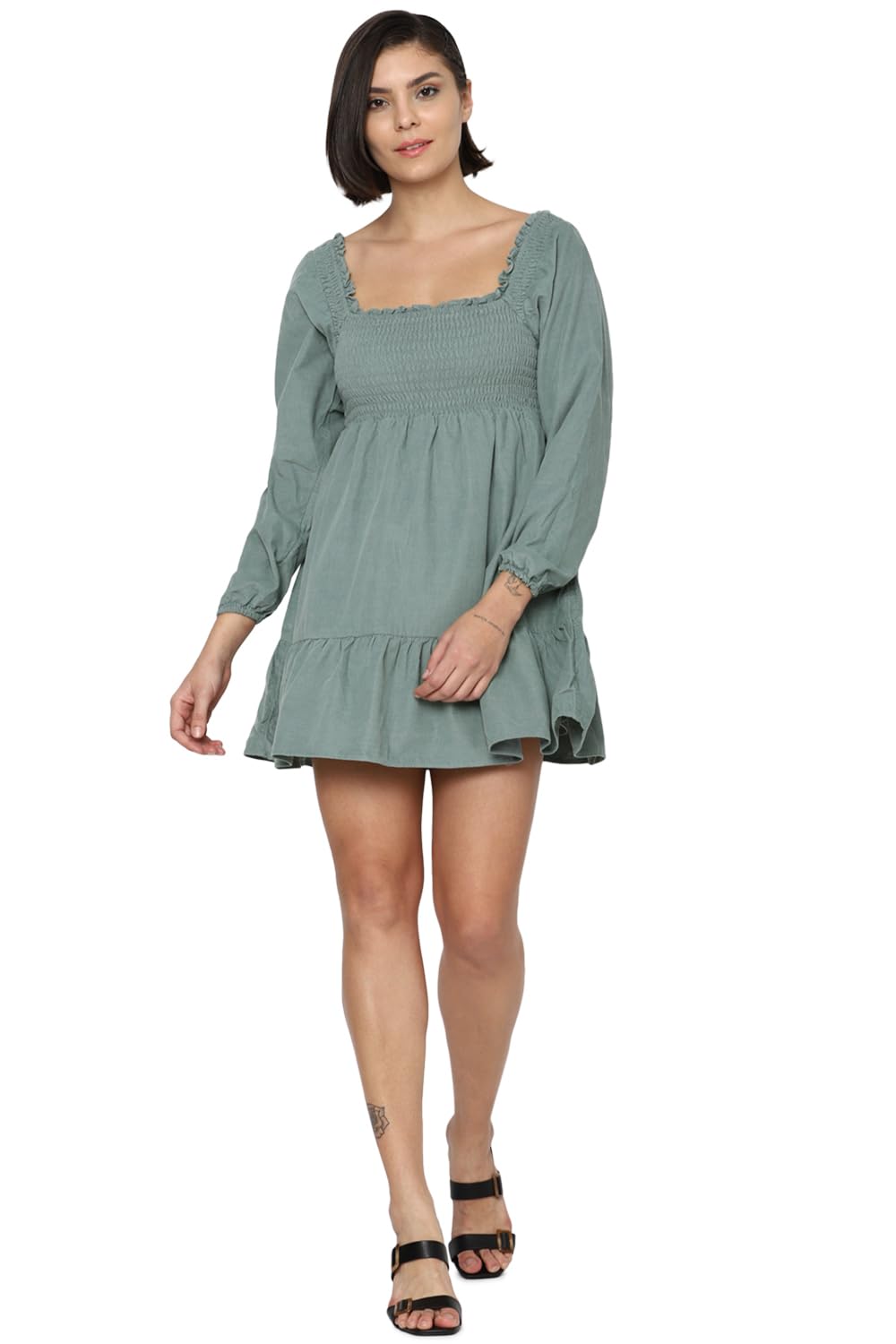 American Eagle Women's Cotton A-Line Mid-Thigh Length Dress (WEC0396749353_Green