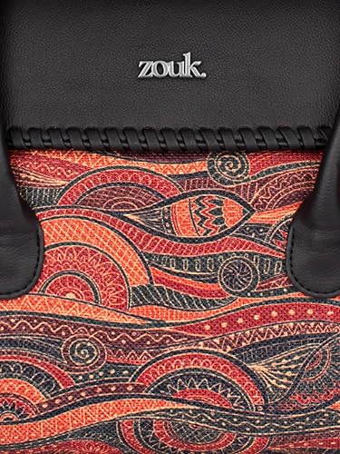 ZOUK Pithora Artistry Abstract Printed Jute Handcrafted Vegan Leather Multicolor Women's Satchel Bag | Ladies Purse Handbag | Double Handle Detachable Strap