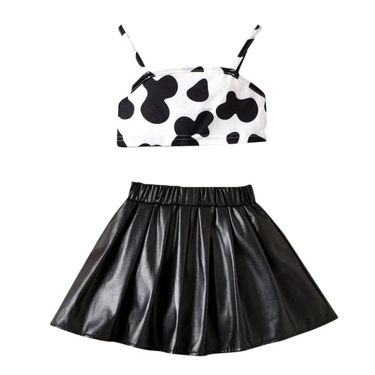 Hopscotch Girls Animal Print BlouseSkirt Set In Black Color for Ages 7-8 Years