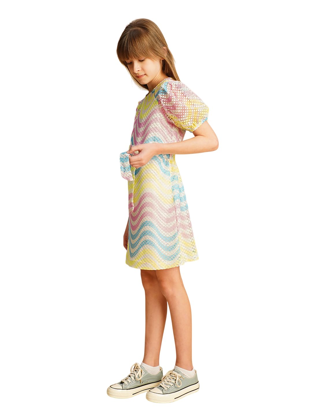 VERO MODA Girls A-Line Multicolor Dress with Belt
