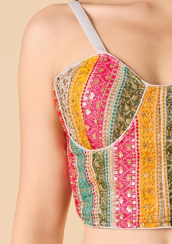 S SALWAR STUDIO White Georgette Embroidered Corset Readymade Blouse