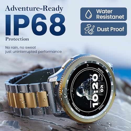 GOBOULT Newly Launched Pyro Smartwatch 1.43'' AMOLED Screen, BT Calling 5.3, 600 Nits Brightness, IP68, 150+ Watchfaces, 120+ Sports Modes, AI Voice Assistant, SpO2 Monitoring (Platinum Gold)