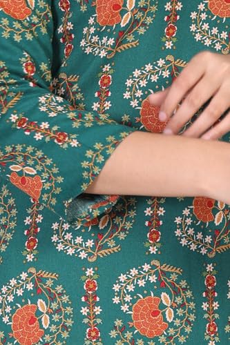 W for Woman Green Floral Printed Rayon Straight Kurta with Straight Pant and Dupatta Set (WS13526-127092-L)