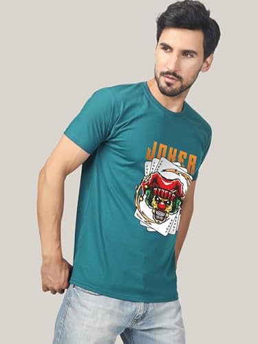 T-70 Men's Polycotton Printed Round Neck T-Shirt | Color - Peacock Green | Size - S