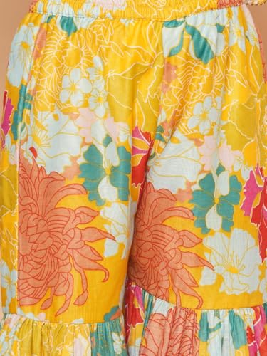 Bitiya By Bhama Girls Yellow Multi Floral Printed Angrakha Gotta Patti Kurta & Sharara set With Dupatta(TKS136)