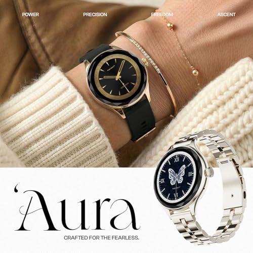 Fire-Boltt Phoenix Aura Women Smart Watch with 1.26” Diamond-Cut HD Display, Rotating Crown, Wireless Charging, Bluetooth Calling, Voice Assistant, 120+ Sports Modes - Silk Champagne