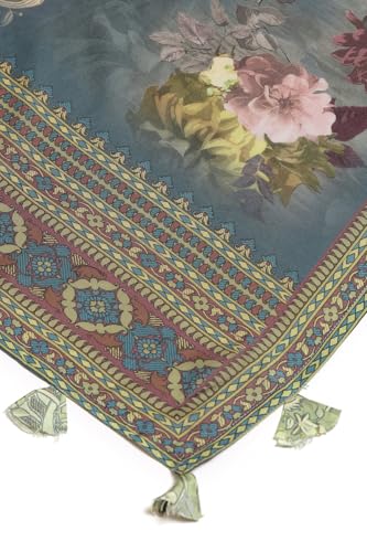 Soch Womens Olive Muslin Floral Print Suit Set With Beads