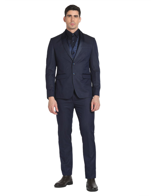 Arrow Men's Polyester Double Breasted Business Suit Pants Set (ARAGSU5505_Navy