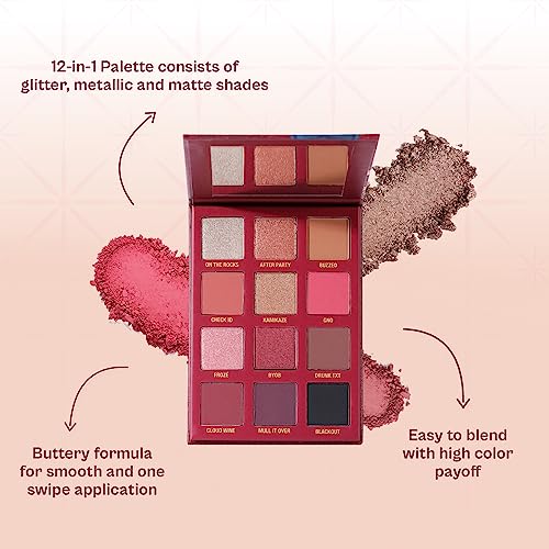 Typsy Beauty 12 shades Sip Sip Hooray Wine Eyeshadow Palette I Highly Pigmented I Soft & Blendable Formula with Mattes, Mettalics & Foils I Bridal & Occasion wear I Formulated in Italy I 24g