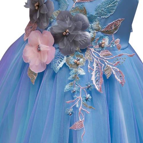 Hopscotch Girls Sleeveless Floral Applique Party Dress In Blue Color for Ages 10-11 Years