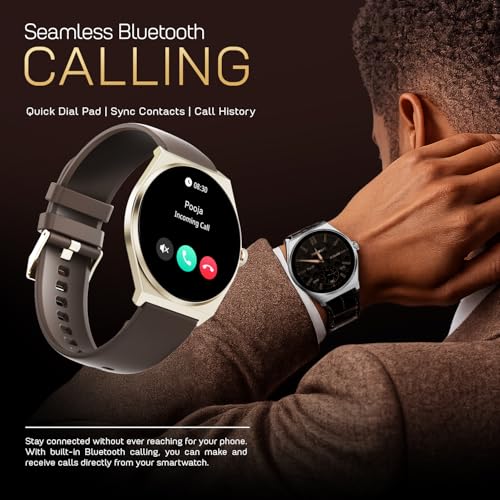 Fire-Boltt Phoenix Nova Smartwatch 1.43” Slim Super AMOLED Display, 466x466 Pixel Always-On Display, Bluetooth Calling, Health Tracker for Men & Women Earth Brown