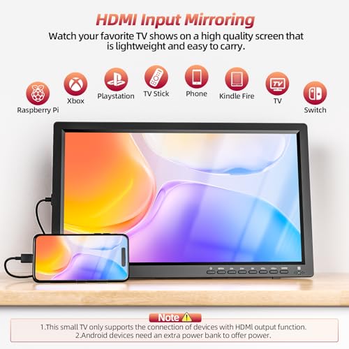 Desobry Portable TV 15.6 inch 1080P Rechargeable Battery TV with DVB-T2 Tuner, Support USB HDMI AV input, 12v tv for campervan/caravan/camping/motorhomes