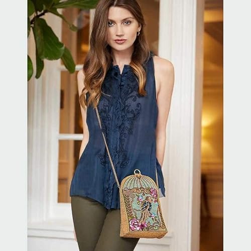 Mary Frances Pretty Parrot Beaded Handbag – Bird Embellished Crossbody Evening Shoulder Bag for Travel, Weddings, Parties – Multicolor