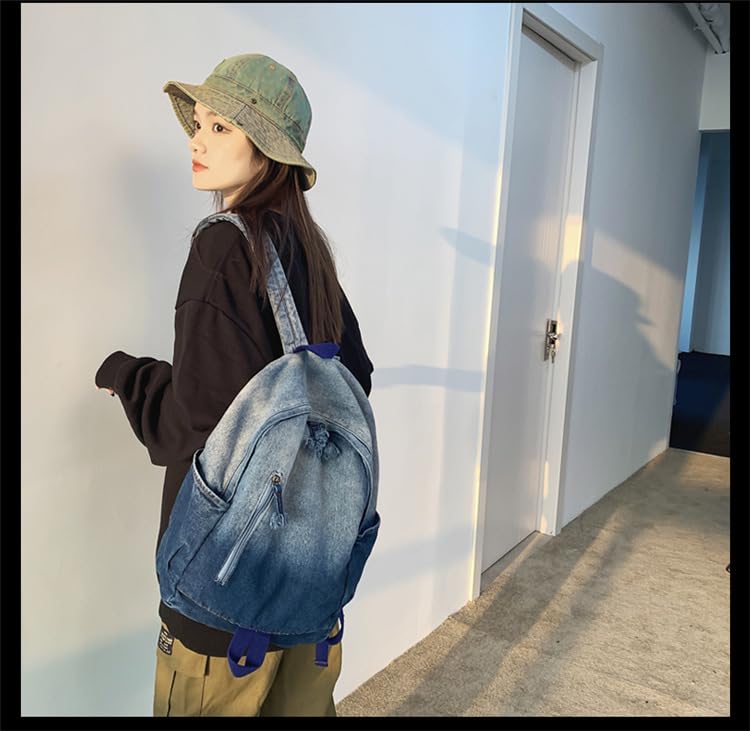 MHT BY MOHIT® New Simple Schoolbag – Denim Canvas Washed Versatile Backpack for Men & Women, Couples