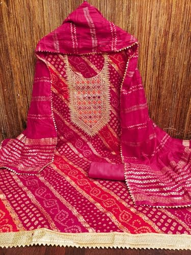 Leeli Peeri Designer Women's Chanderi Print With Sequence Coding Work Unstitched Dress Material