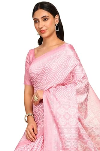 Soch Womens Pink Art Silk Geometric Print Saree