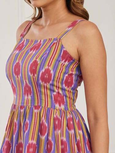 BIBA Dyed Cotton A Line Casual Dress Blue