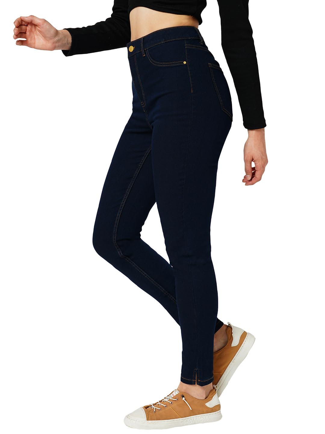 ONLY Women Solid Cotton Blend Skinny Fit High Rise Stretchable Dark Blue Jeggings
