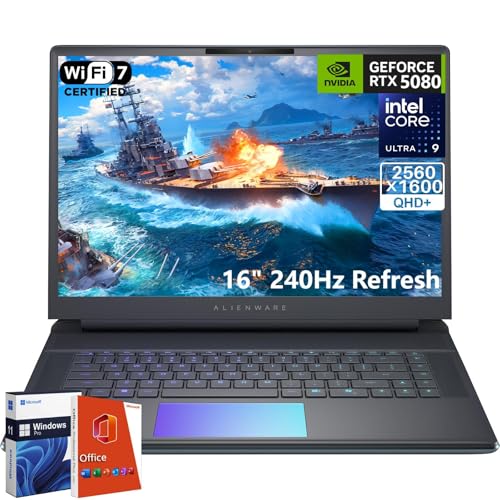 Alienware 16 Area-51 Gaming Laptop(2025), NVIDIA RTX 5080 16GB GDDR7, Intel Ultra 9 275HX Up to 5.4GHz, 16" QHD+ 240Hz 3ms 500Nits, 4K Camera, 64 GB DDR5, 2 TB SSD, Wi-Fi 7, Windows 11 Pro, Office Pro